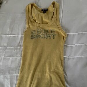 Vintage bebe Yellow Ribbed Tank with Crystal 'bebe sport' Logo